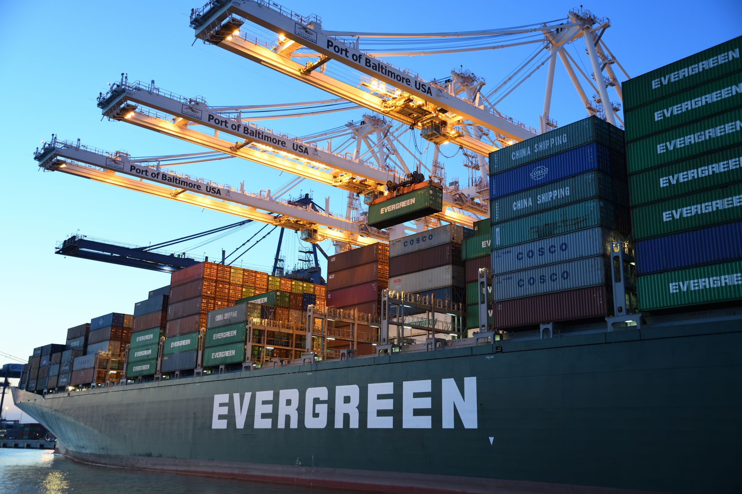 Cargo ship underway with containers